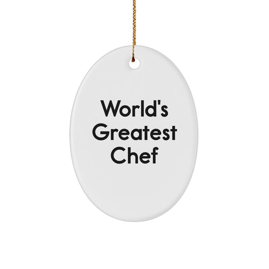 Funny Chef Gifts from Men to Friends Christmas Unique Oval Ornaments with 'World's Greatest Chef' Quote - Oval Ornament - Image 1