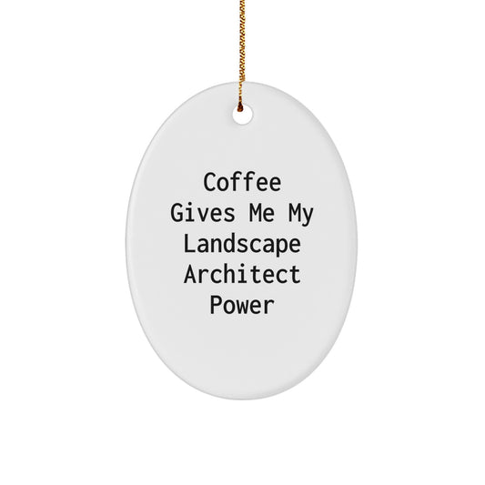 Funny Landscape Architect Gifts for Women, Christmas Unique Gifts from Men, Oval Ornament with Coffee Power Quote - Image 1