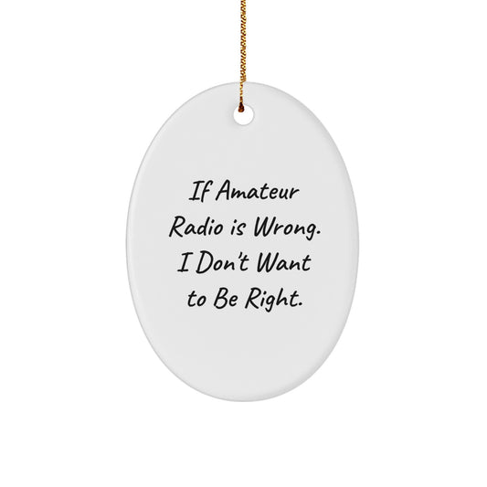 Gifts from Men for Amateur Radio Enthusiasts - 'If Amateur Radio Is Wrong. I Don't Want To Be Right.' Oval Ornament, Christmas Unique Finds - Image 1
