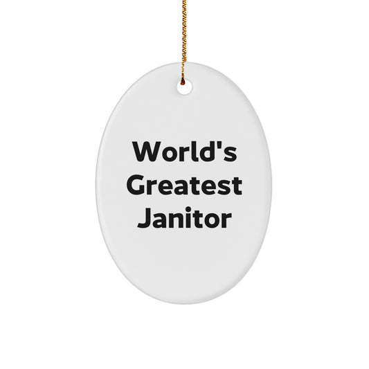 Funny Janitor Gifts from Men, World's Greatest Janitor Oval Ornament, Christmas Unique Gifts for Janitor Home Decor - Image 1