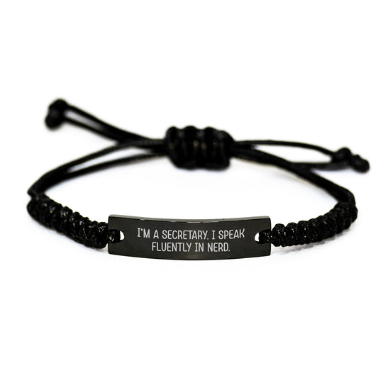Funny Secretary Gifts from Friends, Unique Rope Bracelet for Secretary, 'I'm A Secretary. I Speak Fluently In genius.' Inspirational Quote for Graduation - Image 1