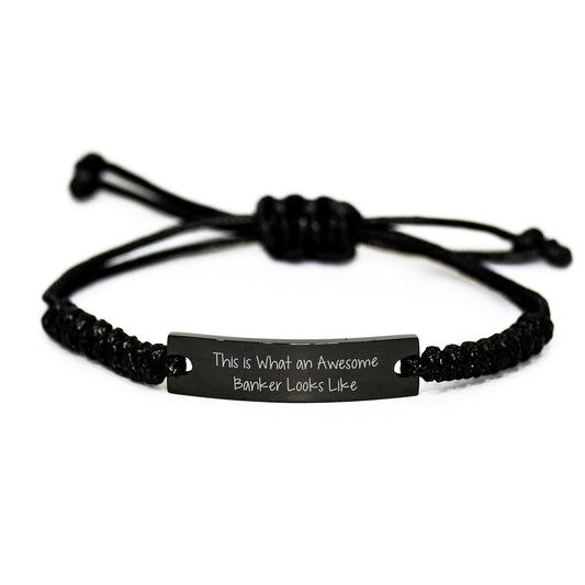 Funny Banker Gifts - Rope Bracelet for Awesome Bankers, Gifts from Friends to Coworkers, Black Stainless Steel with Interlaced Rope, Graduation Unique Gifts for Banker - Image 1