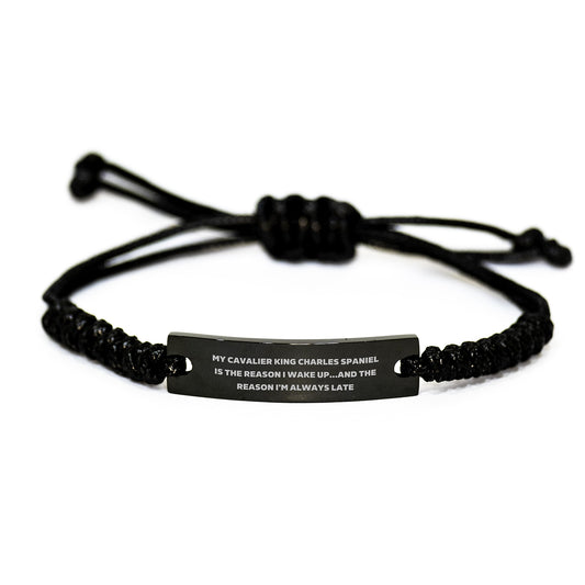 Funny Cavalier King Charles Spaniel Dog Gifts - Birthday Unique Presents for Men, Funny Rope Bracelet with Quote My Cavalier King Charles Spaniel Is The Reason I Wake Up... - Image 1