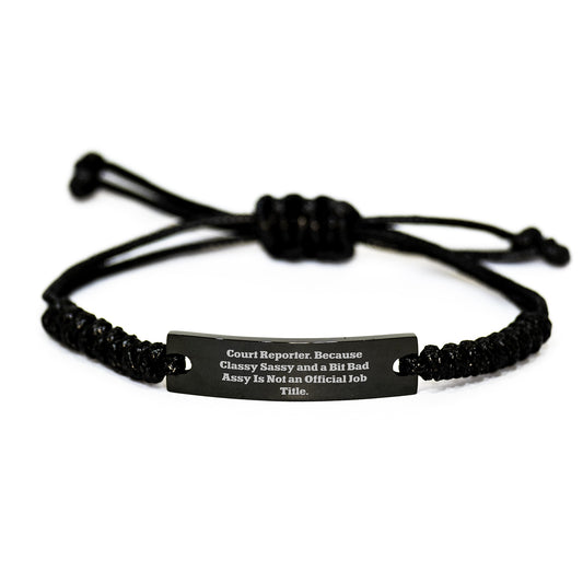 Funny Court Reporter Gifts from Friends, Black Rope Bracelet for Court Reporters, Sassy Christmas Unique Gift for Men Women - Image 1