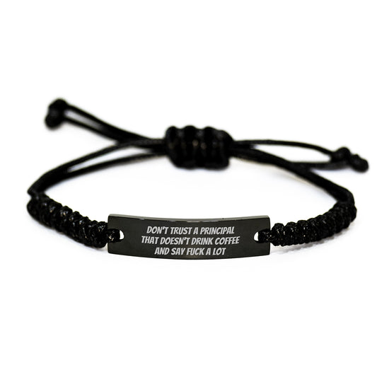 Funny Principal Gifts, Adjustable Rope Bracelet for Men, Black Stainless Steel Quote - Gifts from Friends to Principal, Unique Graduation Gifts for Him - Image 1