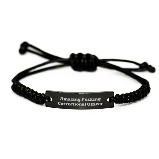 Correctional Officer Gifts, Funny Quote, Rope Bracelet, Adjustable, Black Stainless Steel, Engraved, Gifts from Friends, Gifts for Correctional Officer Birthday - Image 1