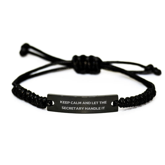 Funny Secretary Gifts from Friends - Keep Calm Let Secretary Handle It Rope Bracelet, Adjustable Black Stainless Steel with Interlaced Rope, Birthday Unique Gifts for Secretary - Image 1