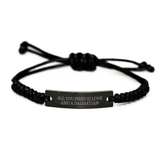 Dalmatian Dog Lover's Rope Bracelet with Inspirational Quote, Gifts for Friends, Black Stainless Steel and Interlaced Rope, Adjustable Birthday Present from Family - Image 1