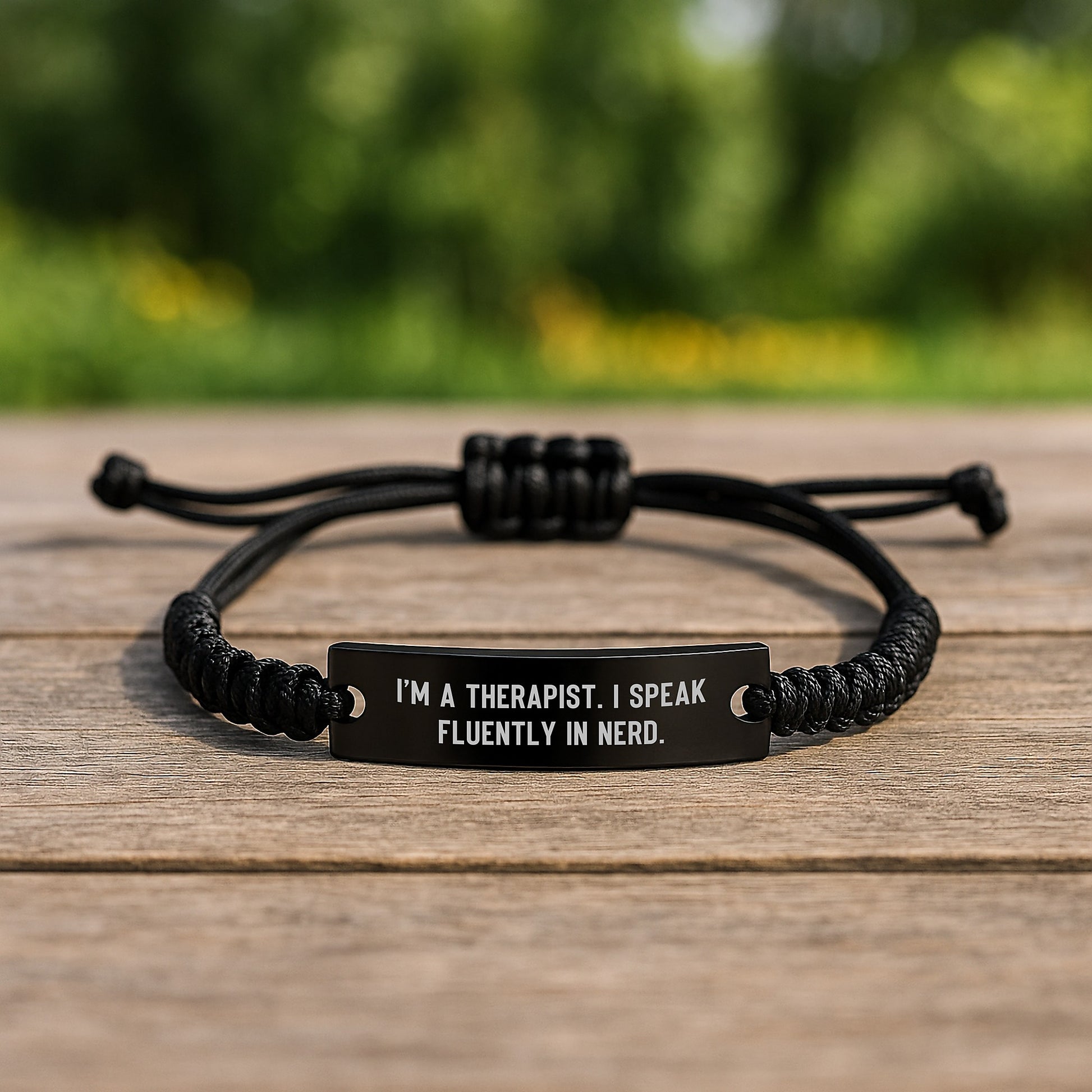 Therapist Gifts from Friends, Fun Graduation Unique Rope Bracelet with 'I'm A Therapist. I Speak Fluently In genius.' Quote, Adjustable Black Stainless Steel with Interlaced Rope - Image 2