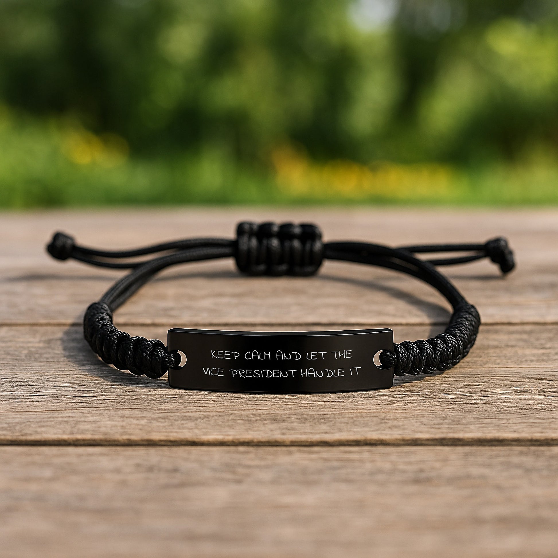 Vice President Rope Bracelet, Funny Birthday Unique Gift from Friends, 'Keep Calm And Let The Vice President Handle It' Quote, Adjustable Black Rope Jewelry - Image 2
