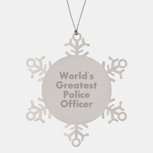 Funny Police Officer Gifts - Unique Snowflake Ornament, World's Greatest Police Officer Quote, Christmas Unique Gifts from Friends to Police Officer - Image 1