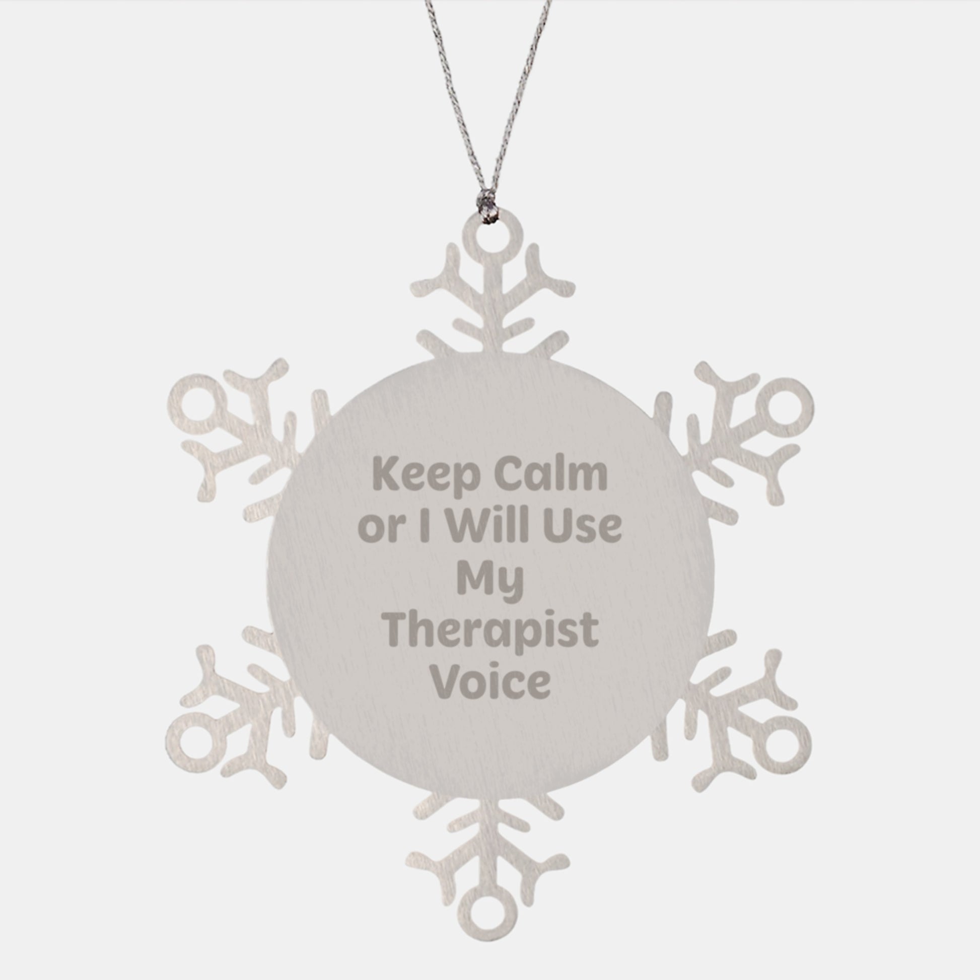 Funny Therapist Gifts from Men to Women Christmas Unique Snowflake Ornaments with Keep Calm Or I Will Use My Therapist Voice - Image 1