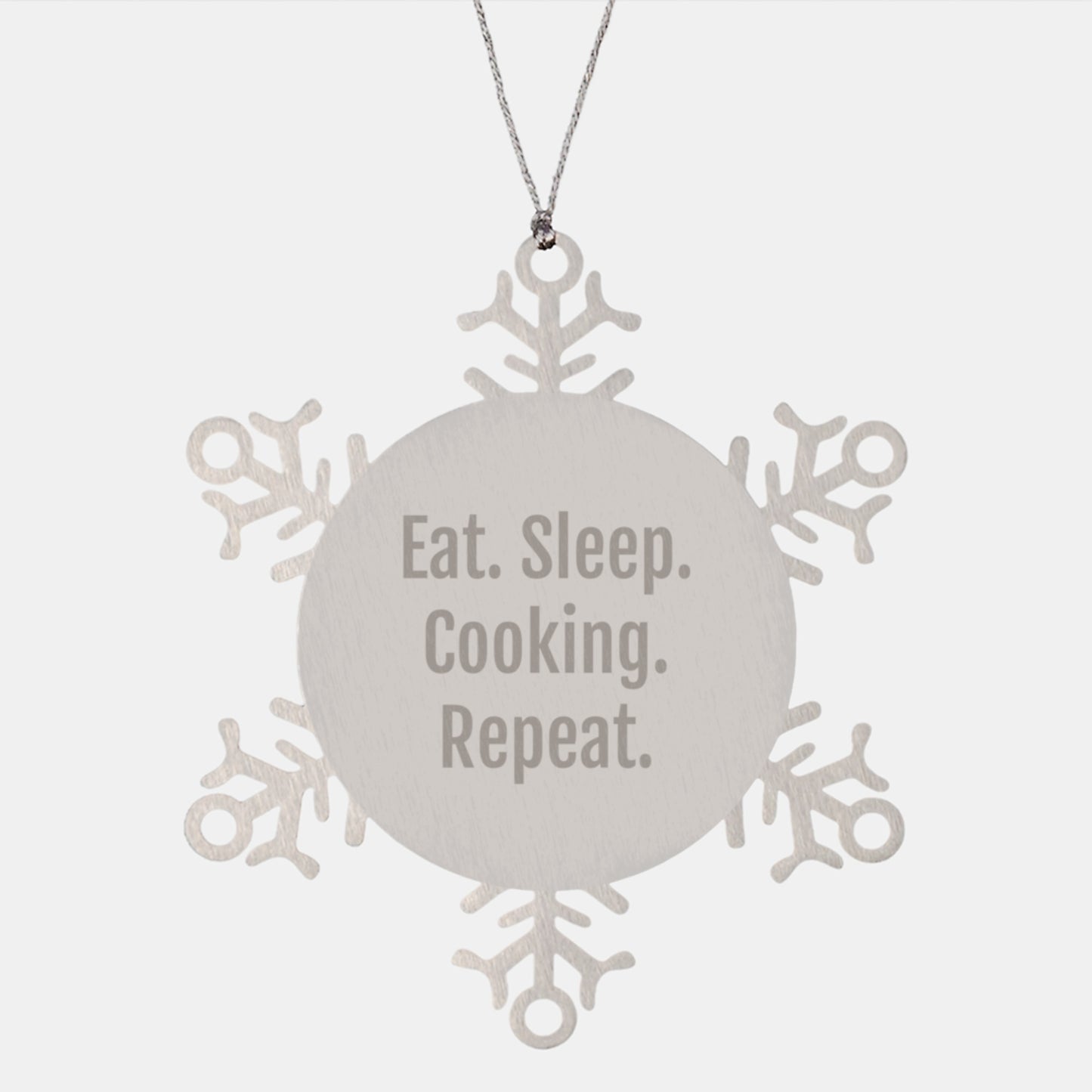 Funny Cooking Snowflake Ornament Gifts for Friends from Family, Unique Christmas Unique Gifts for Cooking Lovers, Eat. Sleep. Cooking. Repeat. Stainless Steel Snowflake Decoration - Image 1