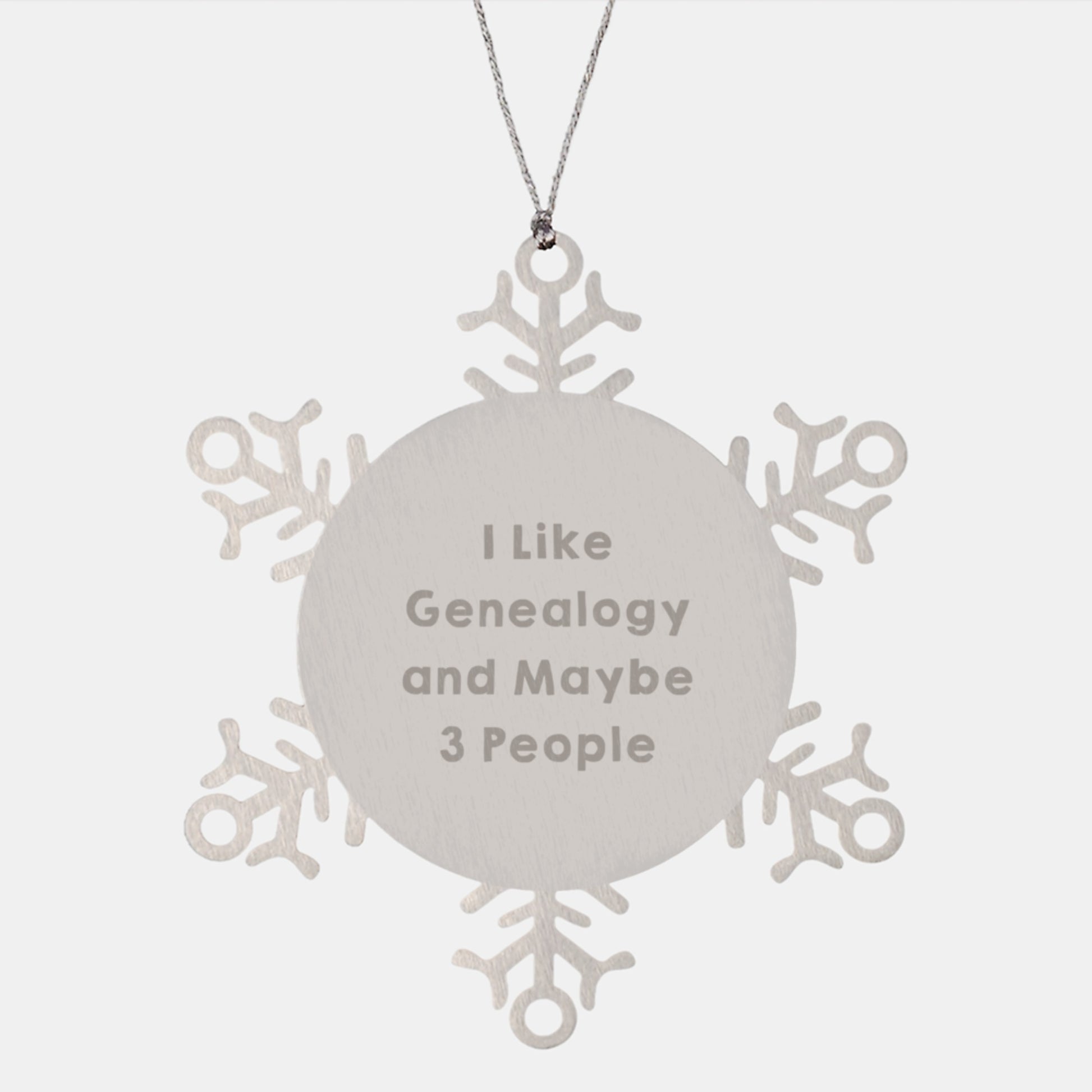Genealogy Gifts for Christmas, Snowflake Ornament for Family, Friends, or Coworkers - 'I Like Genealogy And Maybe 3 People' Quote, Premium Stainless Steel, Shatterproof, and Durable - Image 1