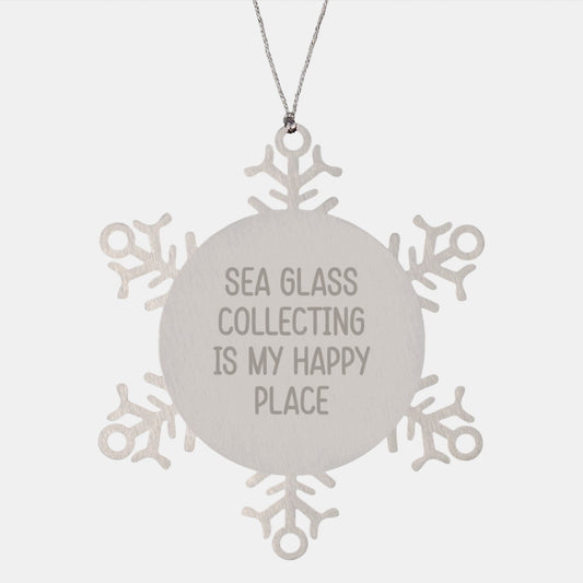 Unique Sea Glass Collecting Snowflake Ornament Gifts from Friends for Men and Women, 'Sea Glass Collecting Is My Happy Place' Christmas Unique - Image 1