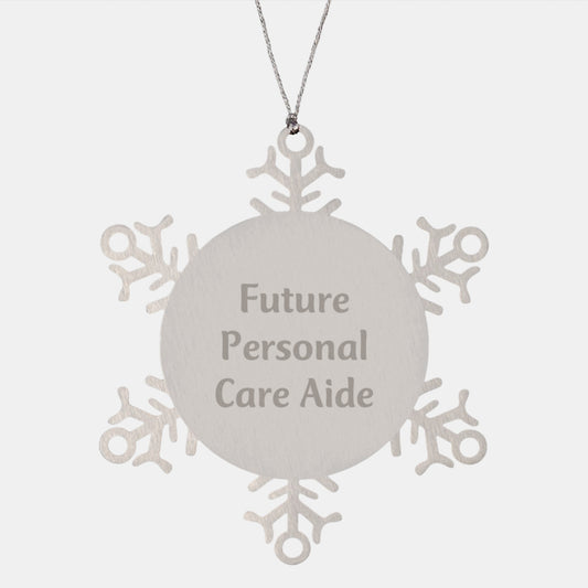 Funny Snowflake Ornaments for Personal Care Aide Gifts from Friends, Christmas Unique Gifts, Inspirational Quote, Shatterproof Premium Stainless Steel - Image 1