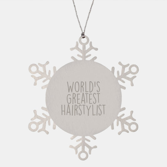 World's Greatest Hairstylist Funny Snowflake Ornament Gifts from Friends or Family for Hairstylist Christmas Unique Presents - Image 1