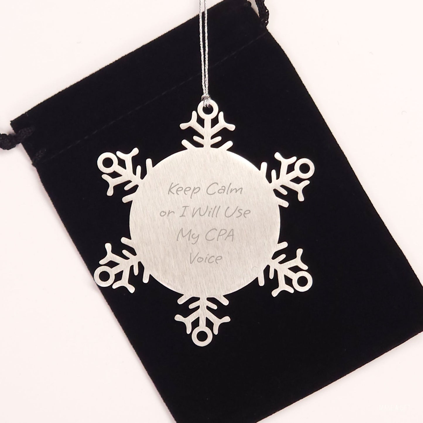 Funny CPA Gifts from Friends for Men - 'Keep Calm Or I Will Use My Cpa Voice' Snowflake Ornament, Christmas Unique Gifts - Image 2