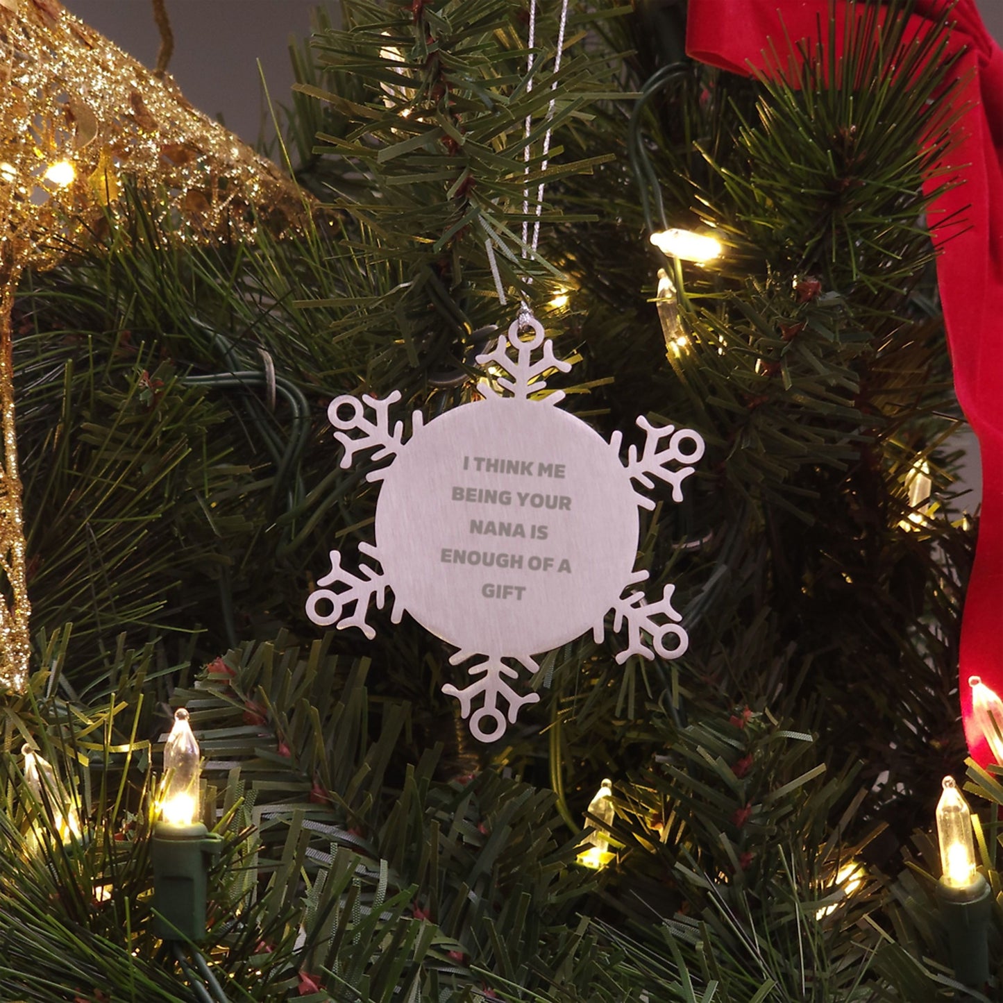 Nana Gifts from Men to Women, Unique Christmas Ornaments for Grandma, Funny Sayings Snowflake Ornament 'I Think Me Being Your Nana Is Enough Of A Gift' - Image 3