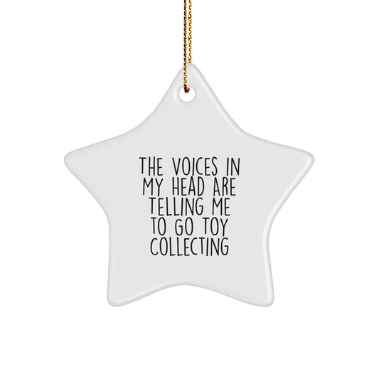 Funny Voice in My Head Star Ornament, Toy Collecting Gifts for Friends, Christmas Unique Decorations, Gifts from Men, Star Shaped White MDF with Gold Cord - Image 1