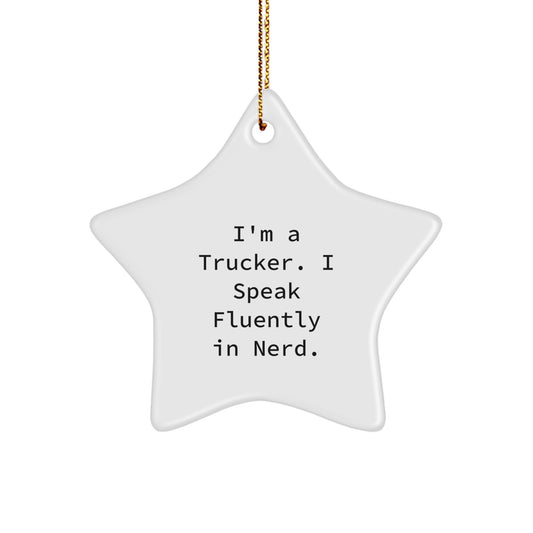 Christmas Unique Gifts for Trucker, Funny Star Ornament, I'm A Trucker. I Speak Fluently In genius. - Image 1