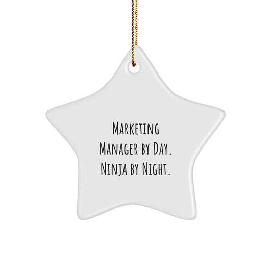 Funny Marketing Manager Gifts - Star Ornament, 'Marketing Manager By Day. Ninja By Night.' Quote, Christmas Unique Gifts from Friends or Family - Image 1