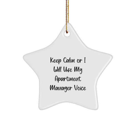 Funny Apartment Manager Gifts for Men, Star Ornament with 'Keep Calm Or I Will Use My Apartment Manager Voice' Quote, Christmas Unique Decorations from Friends - Image 1