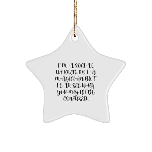 Social Worker Star Christmas Ornament Gift for Coworkers - Bright White - Image 1