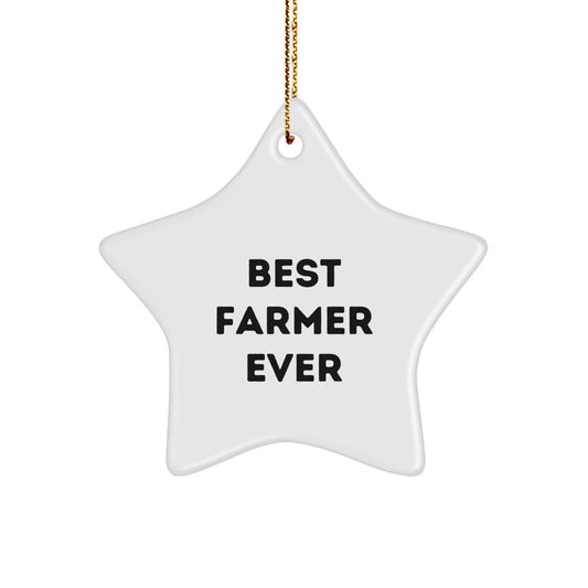 Funny Farmer Gifts from Best, Star Ornament for Men, Inspirational Quote 'Best Farmer Ever', White, 3.25'' Tall, Perfect for Christmas - Image 1