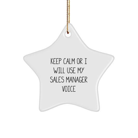 Funny Sales Manager Quotes Star Ornament Gifts from Friends and Family - Keep Calm Or I Will Use My Sales Manager Voice - Christmas Unique Gifts for Sales Managers - Image 1