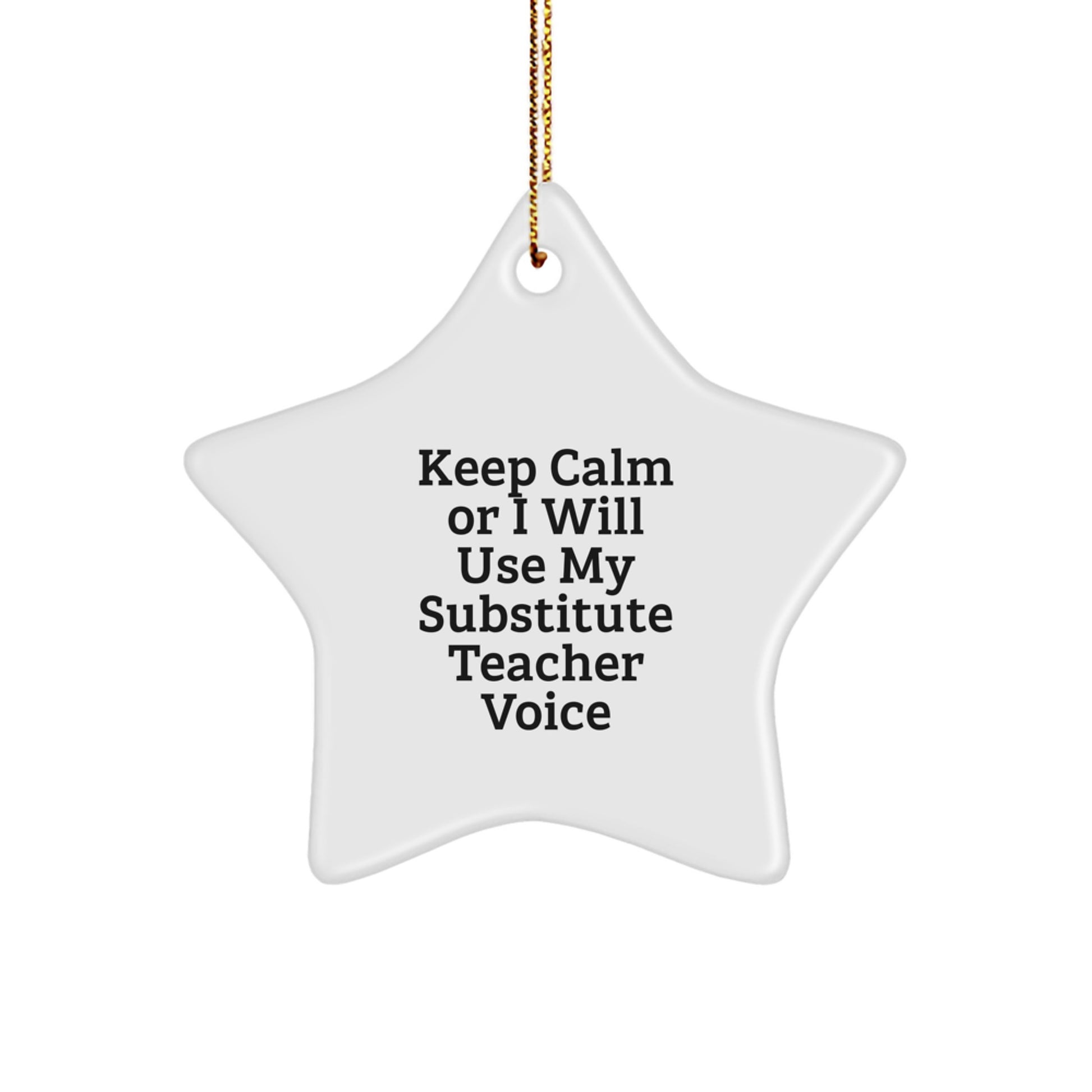 Funny Substitute Teacher Gifts from Family - Christmas Unique Star Ornament, 'Keep Calm Or I Will Use My Substitute Teacher Voice' Decoration for Substitute Teacher - Image 1