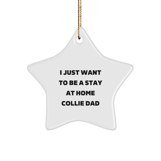 Funny Collie Dog Christmas Unique Gifts from Friends to Collie Dog Dads - Star Ornament, I Just Want To Be A Stay At Home Collie Dad - Image 1