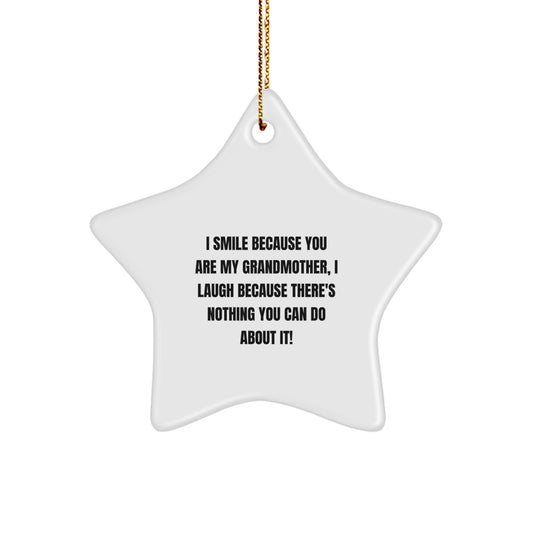 Funny Grandmother Gifts from Men to You - Star Ornament, 'I Smile Because You Are My Grandmother, I Laugh Because There's Nothing You Can Do About It!' - Unique Christmas Unique Gift for Grandmother - Image 1