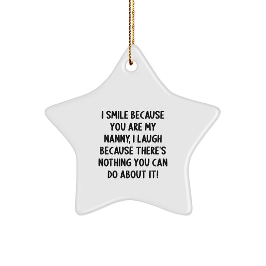 Funny Nanny Star Ornament Gifts from Family, Friends, or Coworkers - I Smile Because You Are My Nanny, I Laugh Because There's Nothing You Can Do About It! - Christmas Unique Gifts for Nanny - Image 1