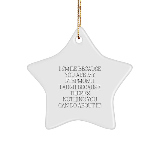 Funny Stepmom Gifts from Men for Christmas, Stepmom Star Ornament, 'I Smile Because You Are My Stepmom, I Laugh Because There's Nothing You Can Do About It!' - Image 1
