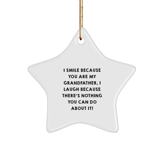 Funny Grandfather Gifts from Family - Star Ornament for Grandfather, 'I Smile Because You Are My Grandfather, I Laugh Because There's Nothing You Can Do About It!' Christmas Unique Gifts for Grandpa - Image 1