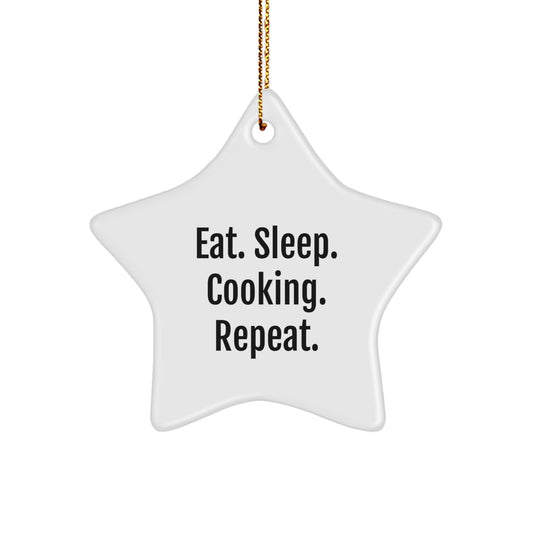 Funny Cooking Star Ornament Gifts from Family for Christmas - Eat. Sleep. Cooking. Repeat. - Image 1