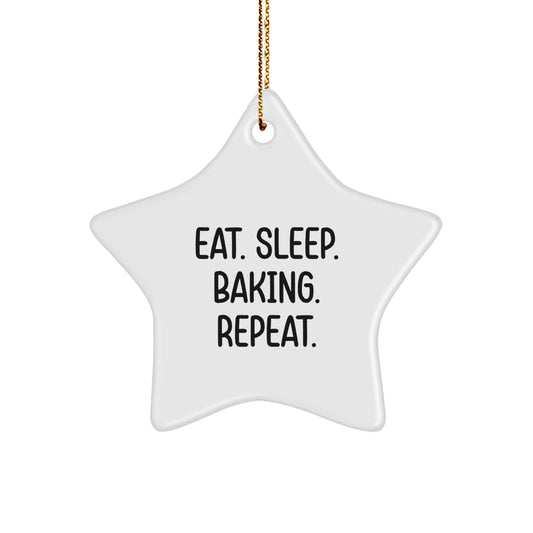 Funny Baking Gifts for Women, Eat. Sleep. Baking. Repeat. Star Ornament, Christmas Unique Decorations for Home - Image 1