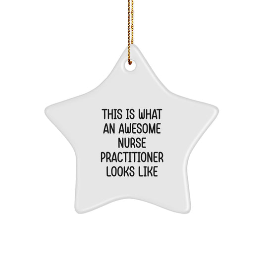 Nurse Practitioner Star Ornament, Funny Quote Gifts for Men, Women, Coworkers, Family, This Is What An Awesome Nurse Practitioner Looks Like, Christmas Unique Gifts from Friends - Image 1