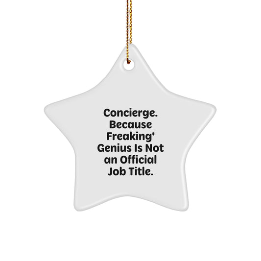 Funny Concierge Gifts from Friends, Star Ornament for Christmas, Because Freaking' genius Is Not An Official Job Title. - Image 1