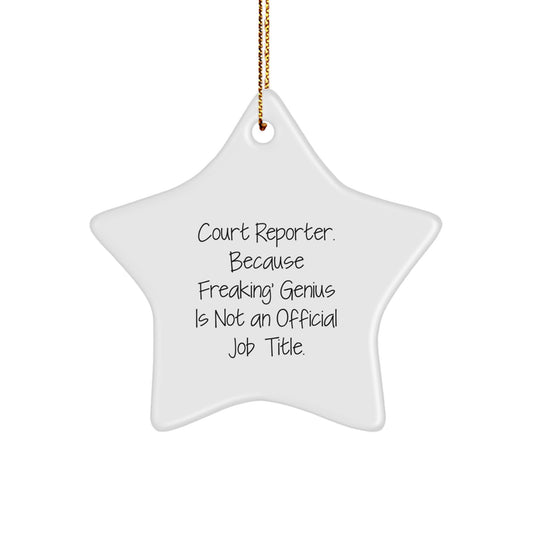 Funny Court Reporter Star Ornament Gifts from Friends and Family, Inspirational Quote 'Court Reporter. Because Freaking' genius Is Not An Official Job Title.' - Image 1