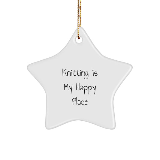Funny Knitting Gifts for Her, Unique Star Ornament for Women, Knitting Is My Happy Place - Christmas Unique Gifts from Friends - Image 1