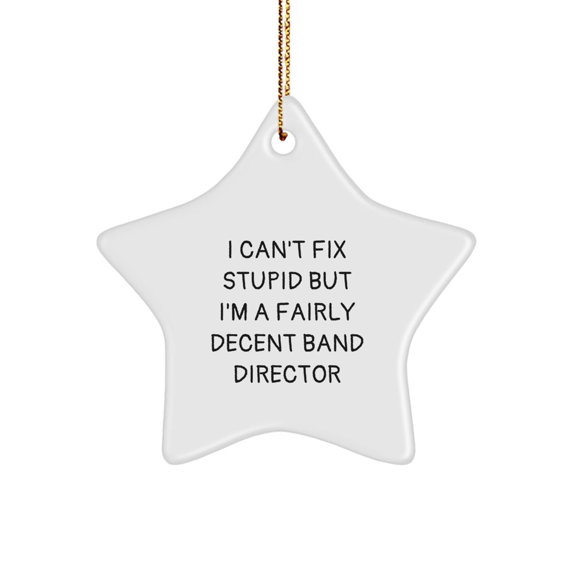 Funny Band Director Christmas Star Ornament Gifts from Friends, Gifts for Men, Women, or Coworkers - I Can't Fix Stupid But I'm A Decent Director - Image 1