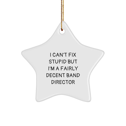 Funny Band Director Christmas Star Ornament Gifts from Friends, Gifts for Men, Women, or Coworkers - I Can't Fix Stupid But I'm A Decent Director - Image 1