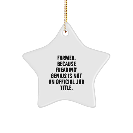 Funny Farmer Gifts from Men, Gifts for Farmers, Christmas Unique Ornament, Star Shaped White Decor, 'Farmer. Because Freaking' genius Is Not An Official Job Title.' - Image 1