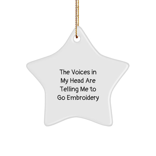 Funny Embroidery Gifts for Embroidery Lovers - Star Ornament with Gold Cord for Christmas Decorations, Funny Quote Star Gifts from Friends or Family - Image 1
