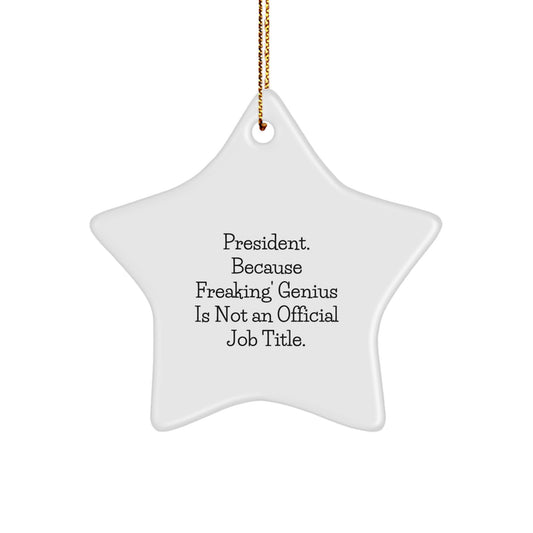 Funny President Gifts from Men to Women Friends Family with Star Ornament, 'President. Because Freaking genius Is Not An Official Job Title.' Quote, Christmas Unique Gifts - Image 1