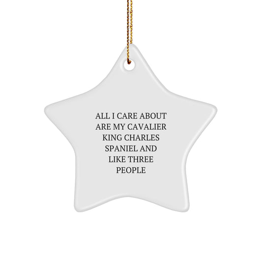 Unique Christmas Unique Gifts for Cavalier King Charles Spaniel Dog Lovers from Friends, Funny Star Ornament, 'All I Care About Are My Cavalier King Charles Spaniel And Like Three People' - Image 1