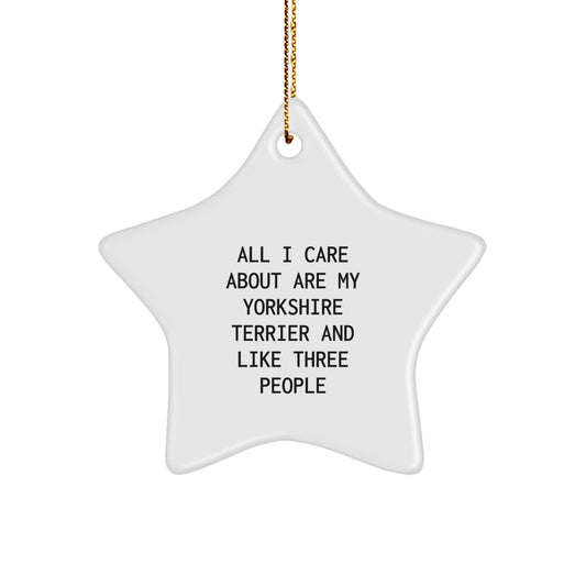 Yorkshire Terrier Dog Lover's Star Ornament, Gifts from Family for Yorkshire Terrier Dog, 'All I Care About Are My Yorkshire Terrier And Like Three People', Christmas Unique Gifts - Image 1