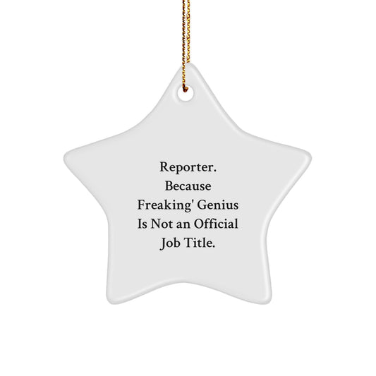 Reporter Gifts, Funny Quote Star Ornament for Christmas, Gifts from Friends, Family, or Coworkers to Reporter, Star Shaped MDF Wood Ornament - Image 1